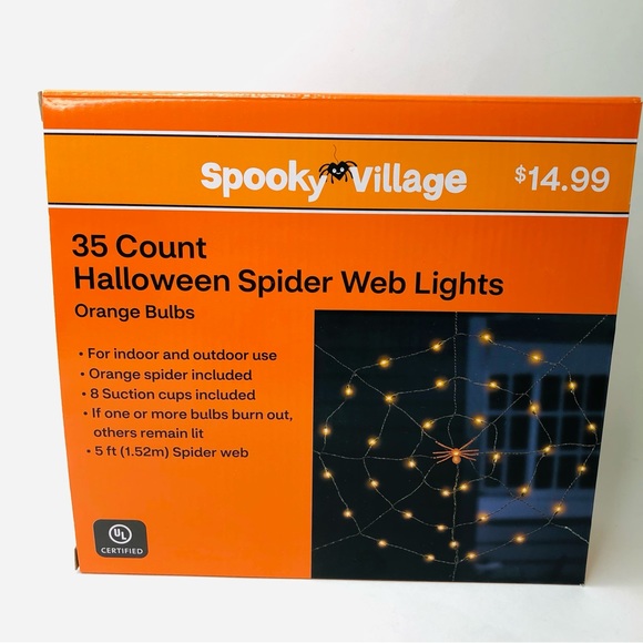 Spooky Village 5' Halloween Orange Spider Web Lights 35 Count Indoor & Outdoor - Picture 1 of 6